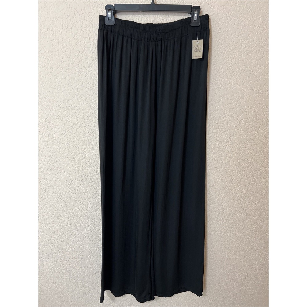 NWT Rastell Cadaques Made In Italy Pants Pull On Elastic Waist Wide Leg Black L